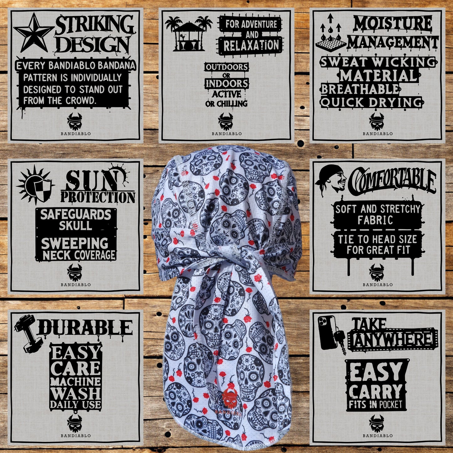 Fitted bandana – skulls and roses pattern