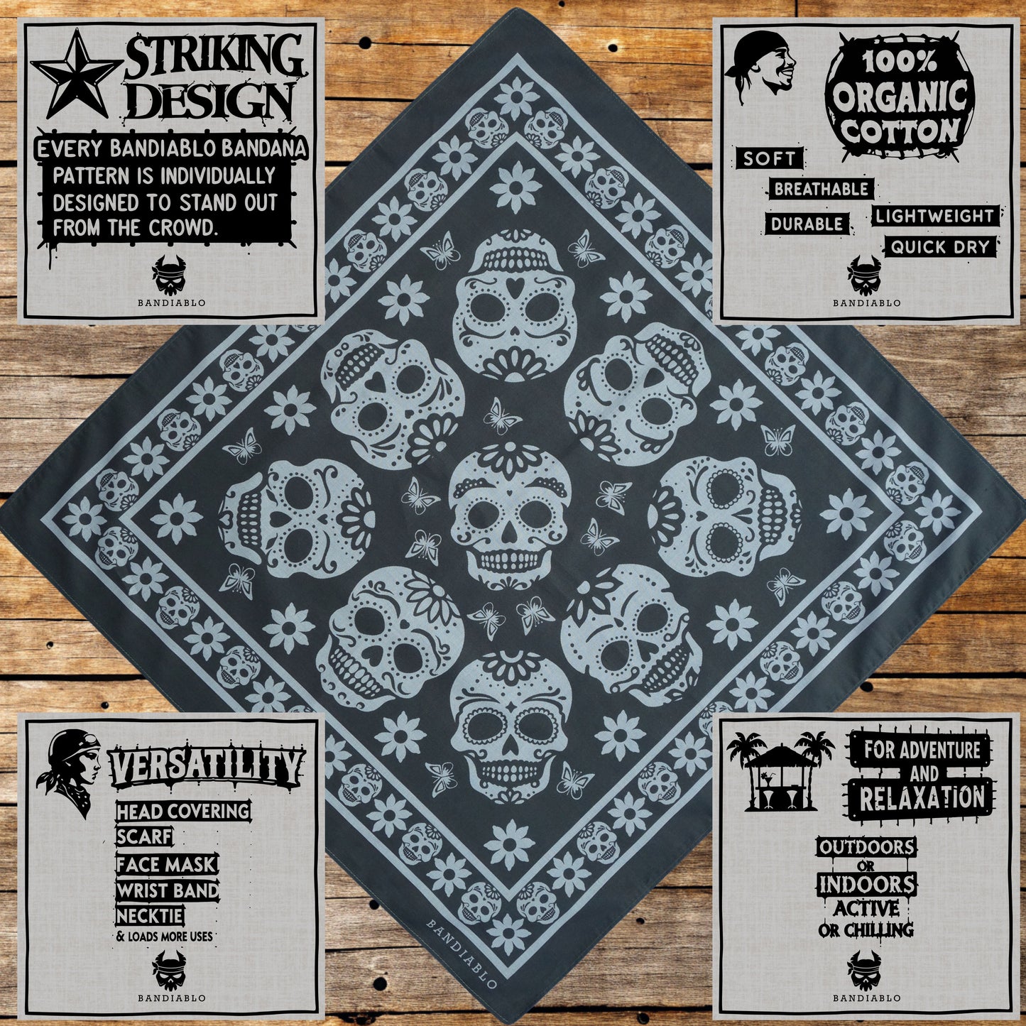 Organic cotton square bandana – Day of the Dead