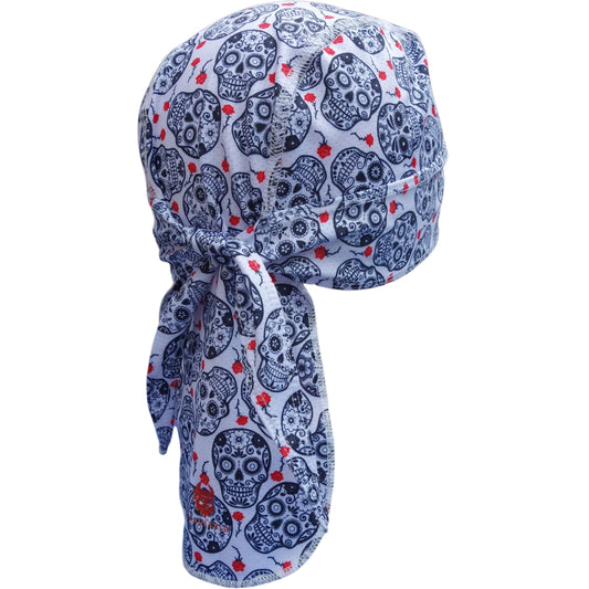 Fitted bandana – skulls and roses pattern