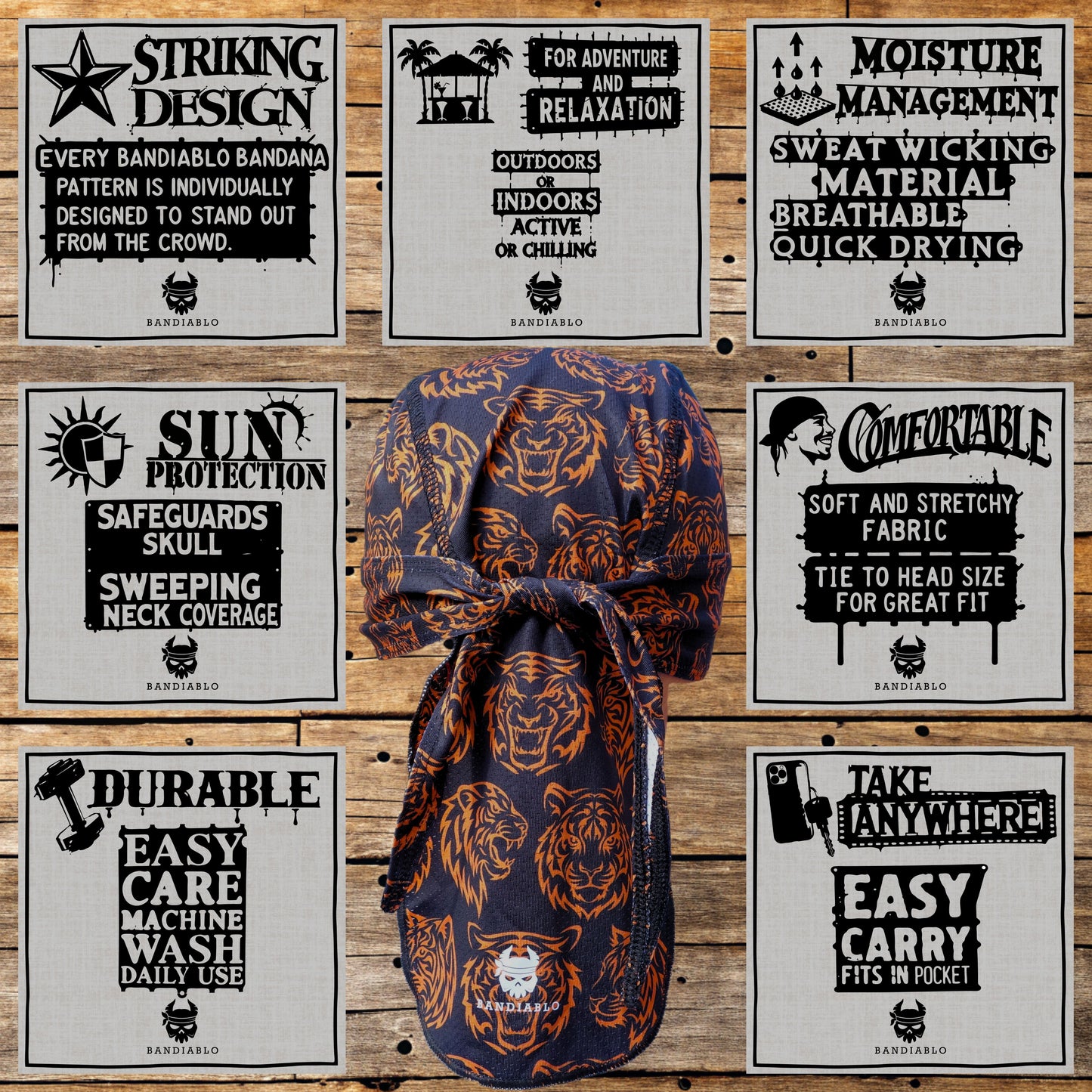 Fitted bandana – tiger head pattern